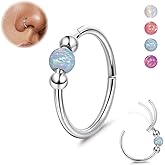 LOAYHOAY 18G Surgical Steel Opal Nose Rings Hoops for Women Hinged Seamless Nose Hoops Helix Cartilage Tragus Hoop Rings Septum Clicker Ring Nose Piercing Jewelry 8mm/10mm