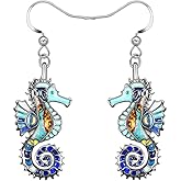 LONYOO Enamel Alloy Cute Seahorse Earrings Dangle Fun Beach Earrings for Women Summer Jewelry Gifts