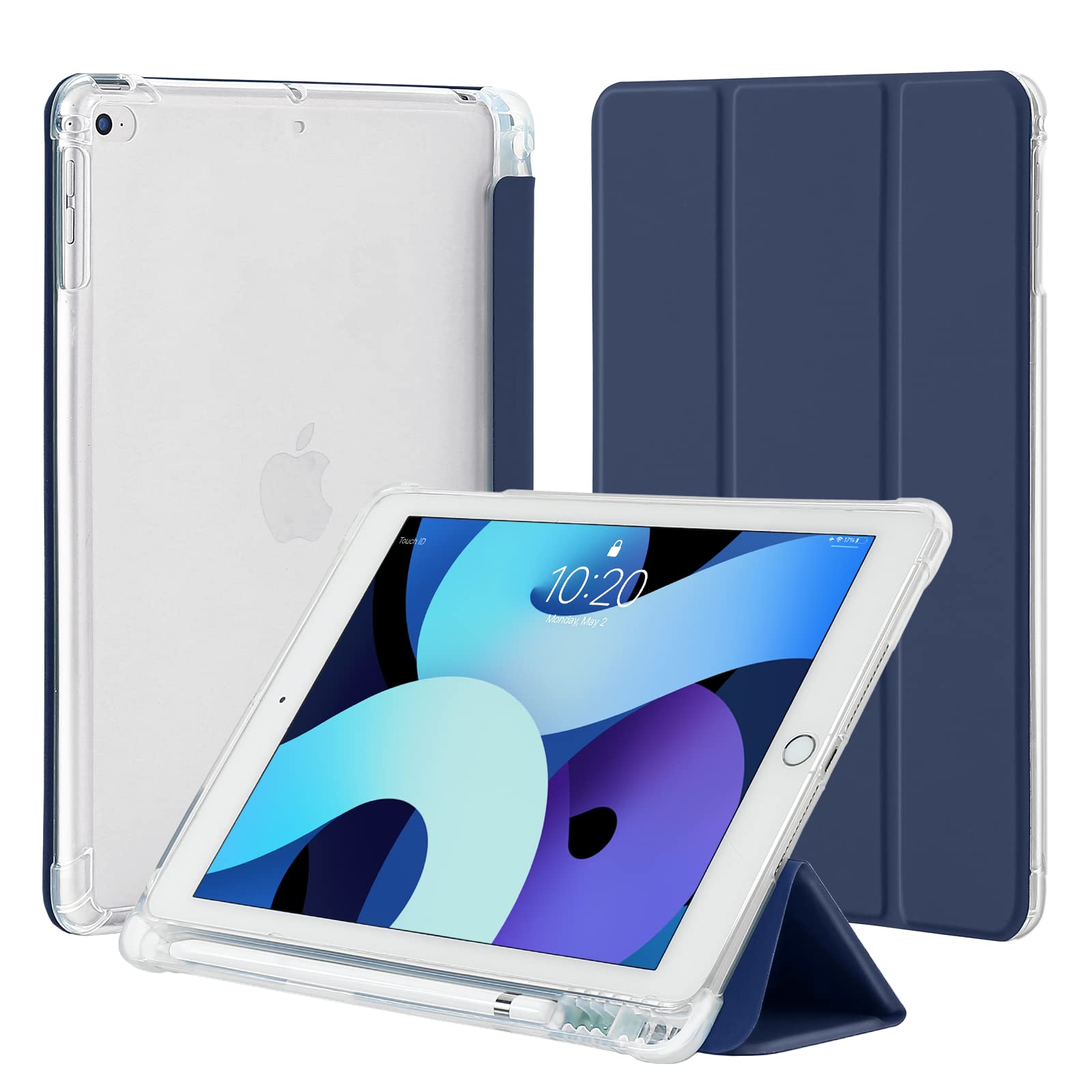 4UBonLife Case for iPad 6th / 5th Generation 9.7 inch 2018 2017 with Pencil Holder, Compatible with iPad Air 2/1, Slim Lightweight Soft TPU Case, Translucent Frosted Back Cover Shell, Dark Blue — image 1