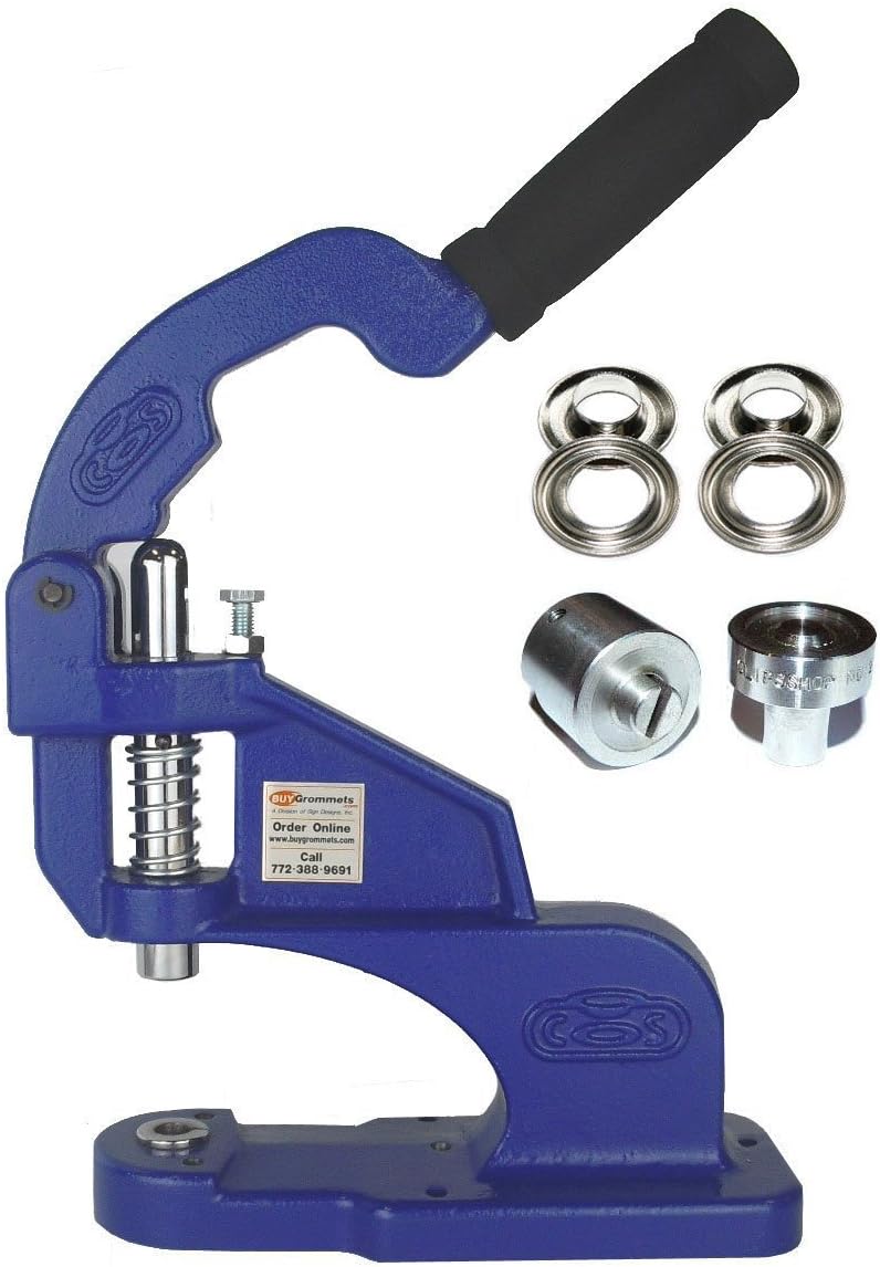 ClipsShop CSTEP-2 Grommet Machine Kit - Includes Machine, Die Set (#0), & 500#0 1/4'' (i.d.) Nickel Self Piercing Grommets