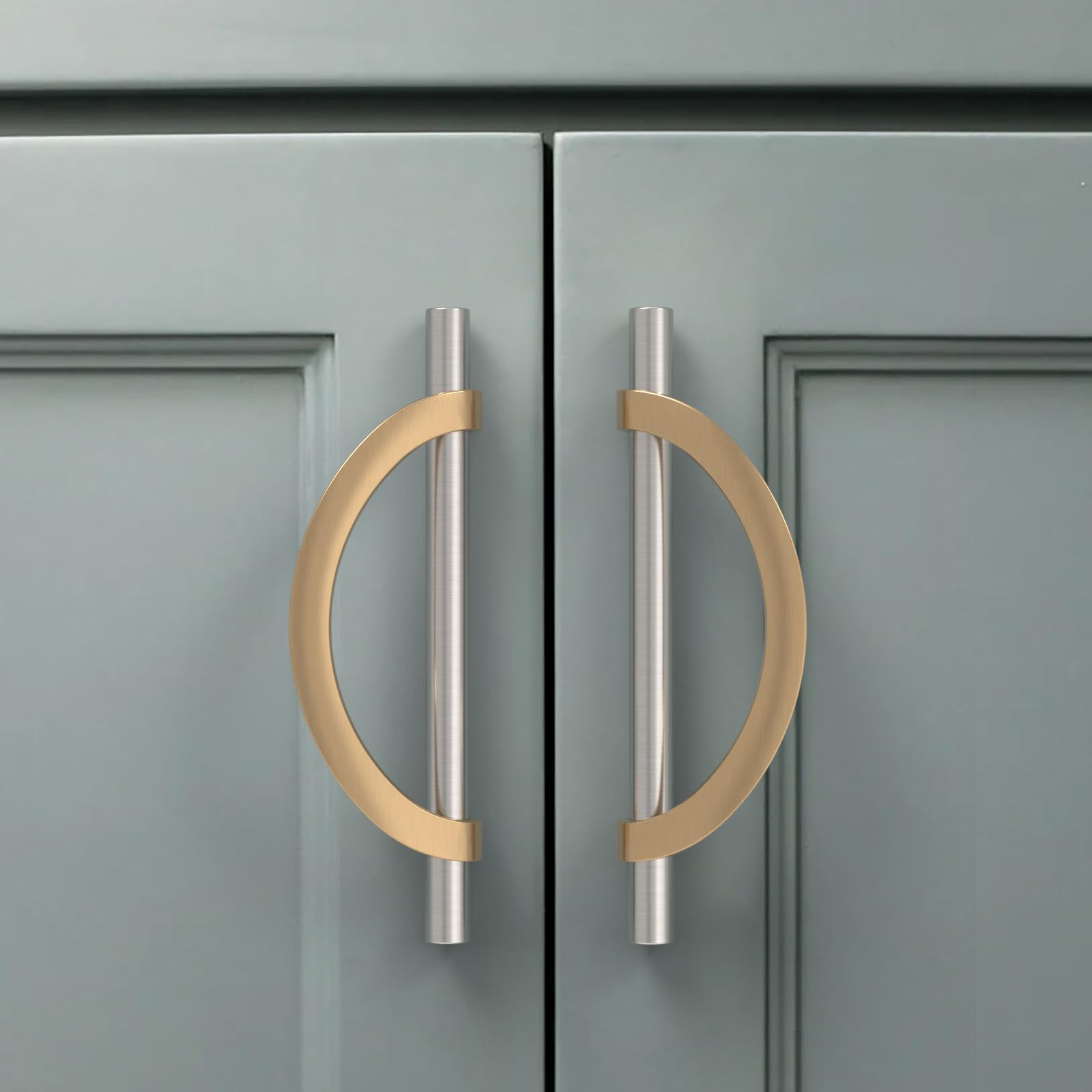 Photo 1 of Amerdeco 10 Pack Brushed Satin Nickel and Champagne Bronze Cabinet Pulls 5 Inch(128MM) Hole Centers Kitchen Cabinet Handles Cabinet Hardware Cupboard Handles Drawer Pulls…