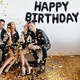 TONIFUL 16 Inch Happy Birthday Foil Letter Balloon Banner Black 15 Pcs view 3