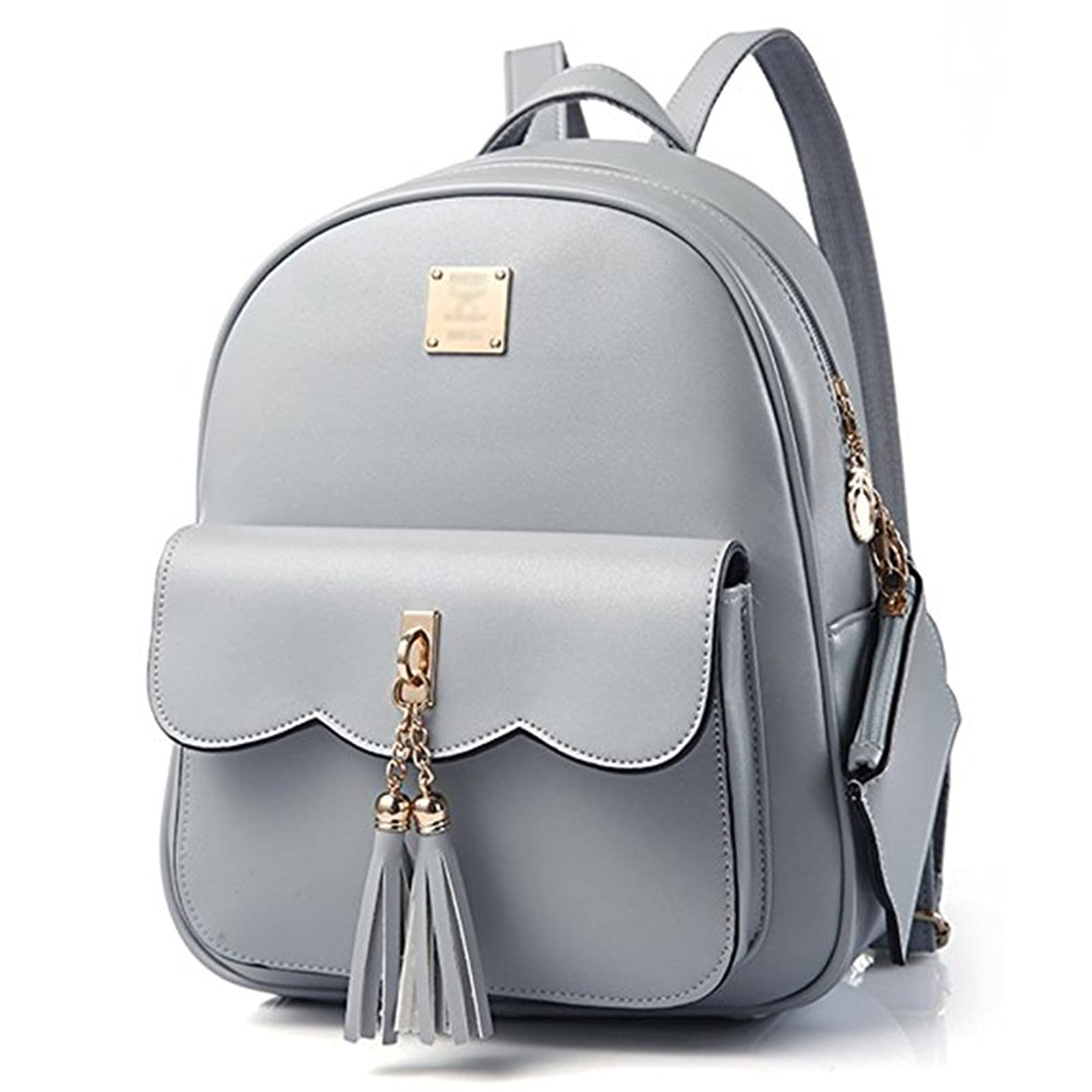 DWE PU Leather Women Backpack,Black Small School Bag Travel Rucksack for Teenage Girls (Grey)
