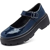 Deehuion Womens Mary Jane Shoes Round Toe Ankle Buckle Strap Chunky Heel Platform Pumps Comfortable for Dressy Casual Party Work Oxfords 3965-blue-36
