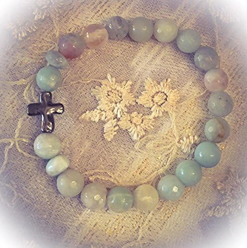 Amazonite Gemstone Gunmetal Cross Bracelet