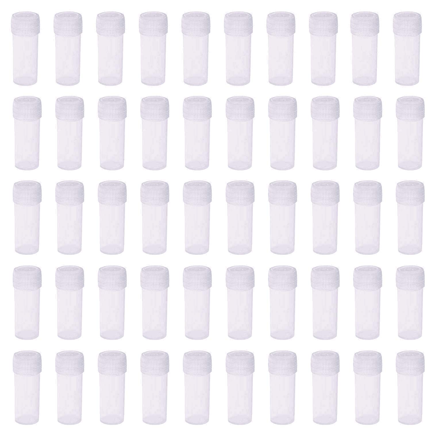 5ml Plastic Test Tubes Small Bottle Vial Storage Vial Storage Container for Lab -50pcs