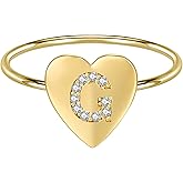 AOEDEJ Sterling Silver Stackable Initial Ring 14K Gold Plated CZ Heart Initial Capital Letter for Women