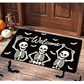 VISSTREE Halloween Welcome Door Mat, Non-Slip Funny Skeleton Doormat | 17x29 Inch, Spooky Skull Absorbent Door Rugs with Rubber, Halloween Holiday Indoor Outdoor Home Floor Decorations