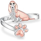 SVODEA Basset Hound Gifts 925 Sterling Silver Basset Hound Ring Cute Dog Jewelry Gifts for Women