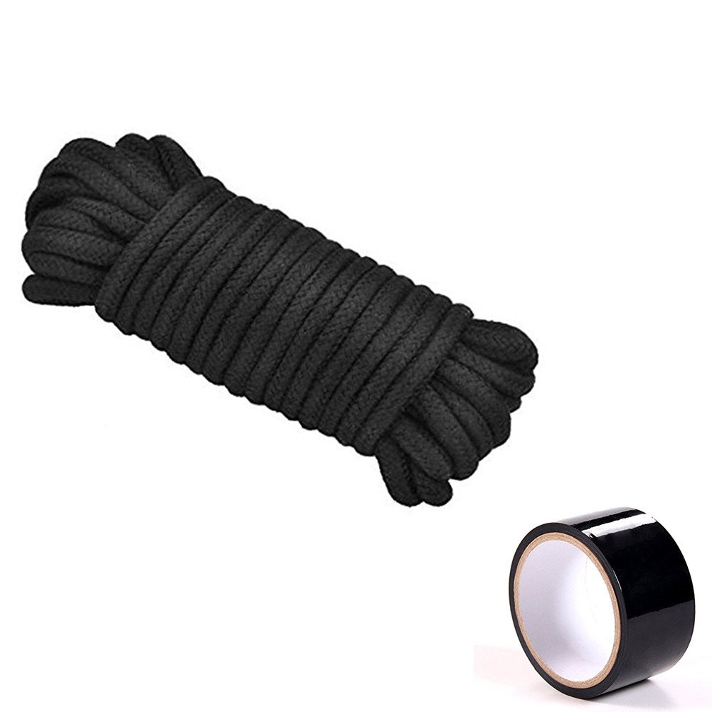 SUNTQ 10m 32 Feet Long Rope Natural Soft Cotton Ropes + 15m 49 Feet Restraint Duct Tape For Strap On (Black)