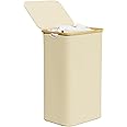 SpaceAid Laundry Hamper with Lid, 110L Large Tall Clothes Basket Bin with Bamboo Handles, Collapsible Laundry Hamper for Bedroom, Bathroom, Dorm, Laundry Room - Beige