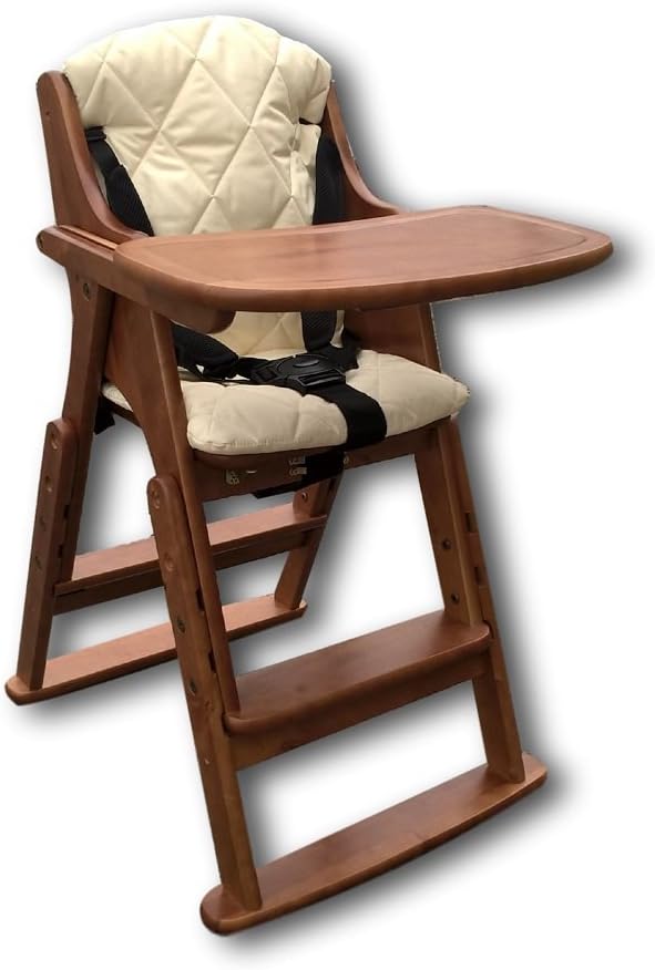 Safetots MultiHeight Folding Wooden High Chair Dark Wood with Cream