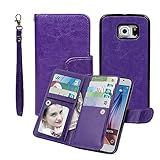 xhorizon(TM)XH8[Upgraded]2 in 1 S6 Premium Leather [Wallet Function][Magnetic Detachable][Magnetic Car Mount Phone Holder Compatible] Folio Cover Case For Galaxy S6 - Purple