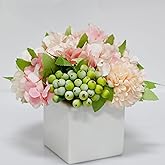 LADADA Artificial Hydrangea Flower Arrangement in Ceramic Vase and Vase Home Decoration Artificial Flower (Pink)