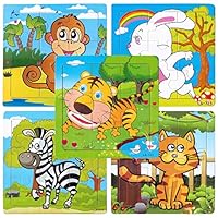 Lavigo Wooden Puzzles for Kids, Kids Jigsaw Toys, Preschool Educational, 5 Pack Animal Jigsaw Puzzles for Monkey Tiger Cat Rabbit Zebra, Children Learning Present (9 Pieces Puzzle)
