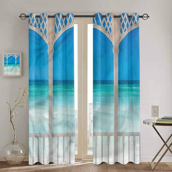 SONGDAYONE Beach Theme Fabric Curtain, Coastal Theme Maldives Curtains 63 inch