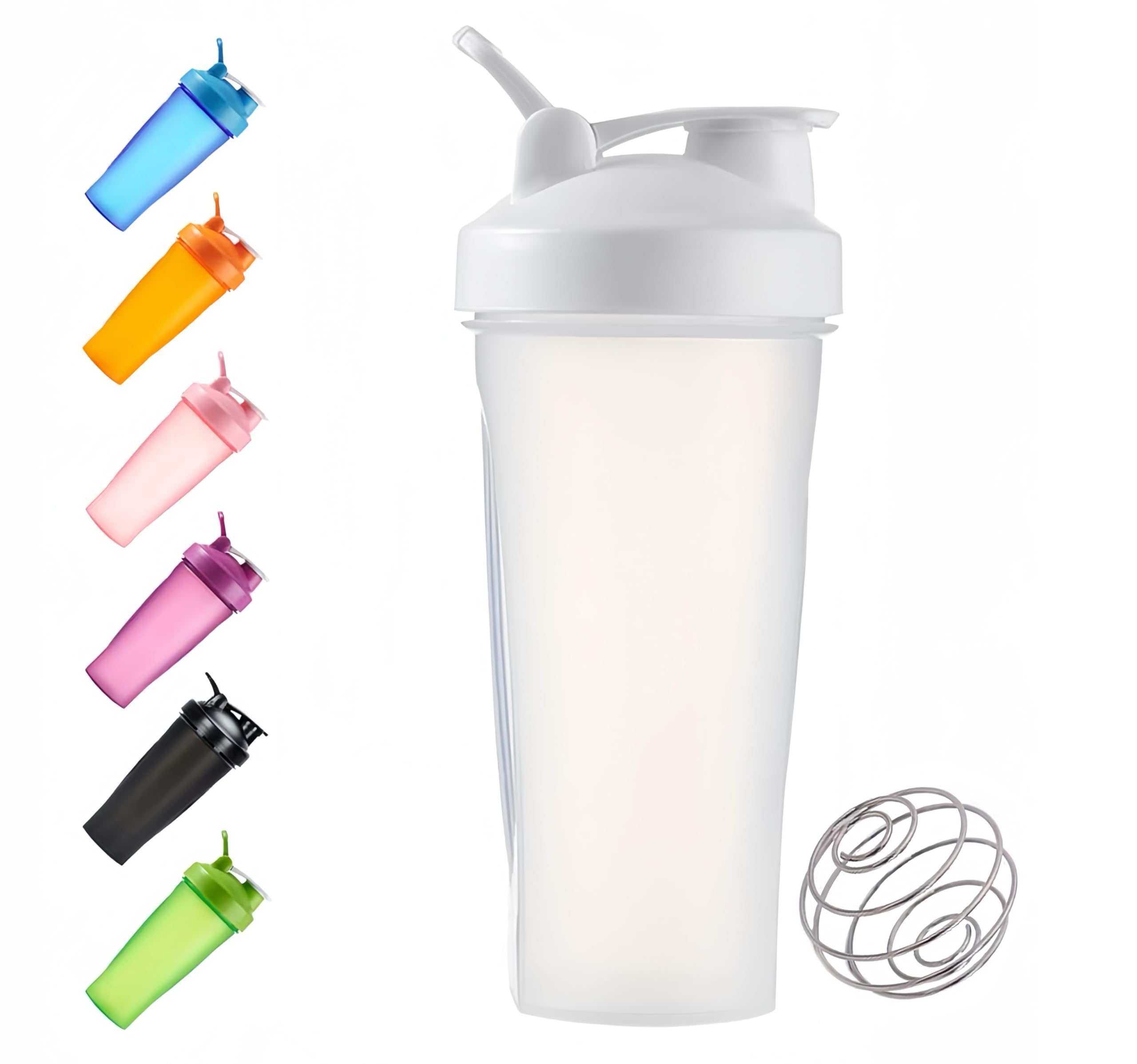 Protein Shaker Bottle, Secure Leakproof Protein Shake Mixer Bottle, Steel Mixing Ball For Lump Free Smooth Shake, BPA Free, Dishwasher Safe for Gym & Sports Shaker Bottle (White, 21, Fluid Ounces)