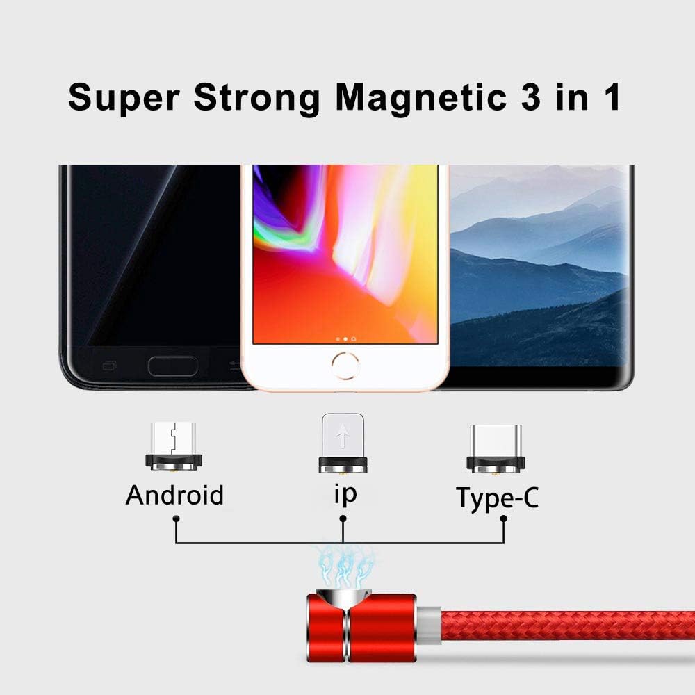 LSGAE Magnetic Phone Charger Cable, Compatible with Mirco USB, Type C Smartphone and iProduct Device (Red 5-Pack)