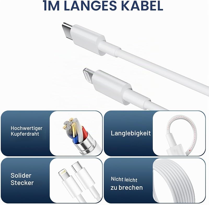 Schnellladegerät für iPhone 14 13 12 11 [Pro/Plus/Pro Max] - 25 W USB-C-Ladegerät und Lightning-Kabel von 1 m — Foto 3 von 7