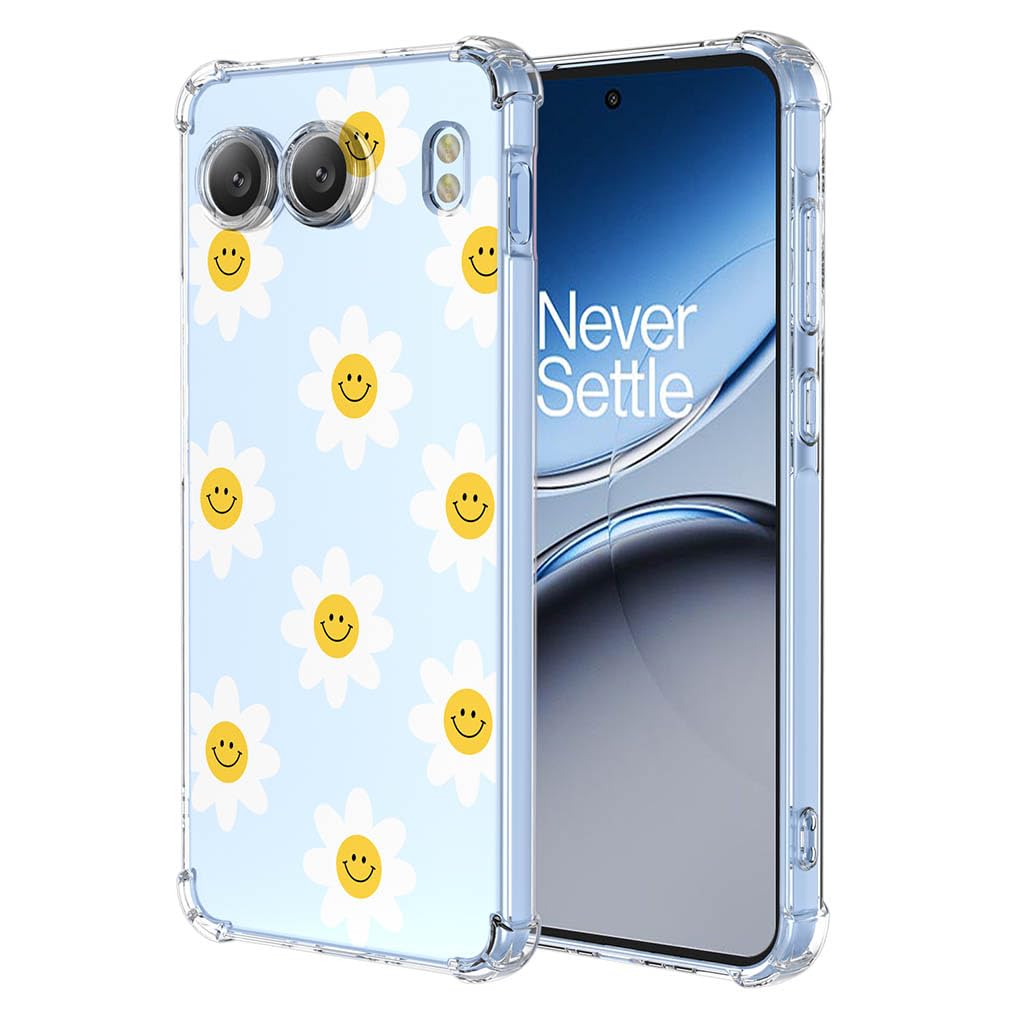 SEAHAI Case for OnePlus Nord 4 5G, Ultra Thin Soft Silicone Clear Back TPU Bumper Shockproof Cover Fashion Flowers Graphic Colorful Skin Slim Case - Smiley flower