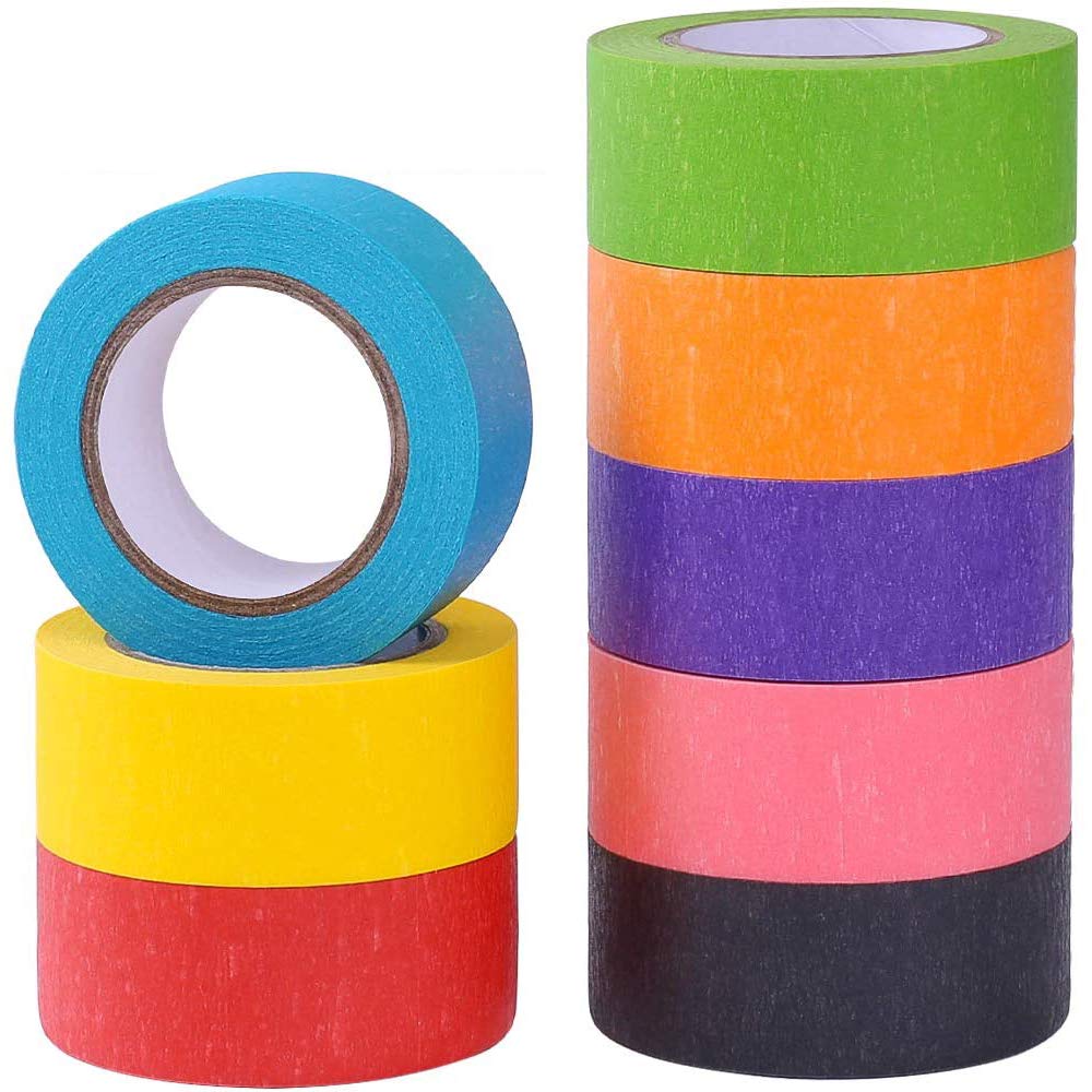 Coloured Tape for Craft - 8 Roll Rainbow Washi Tape, All Purpose Writable, Decorative & Fun Art Supplies