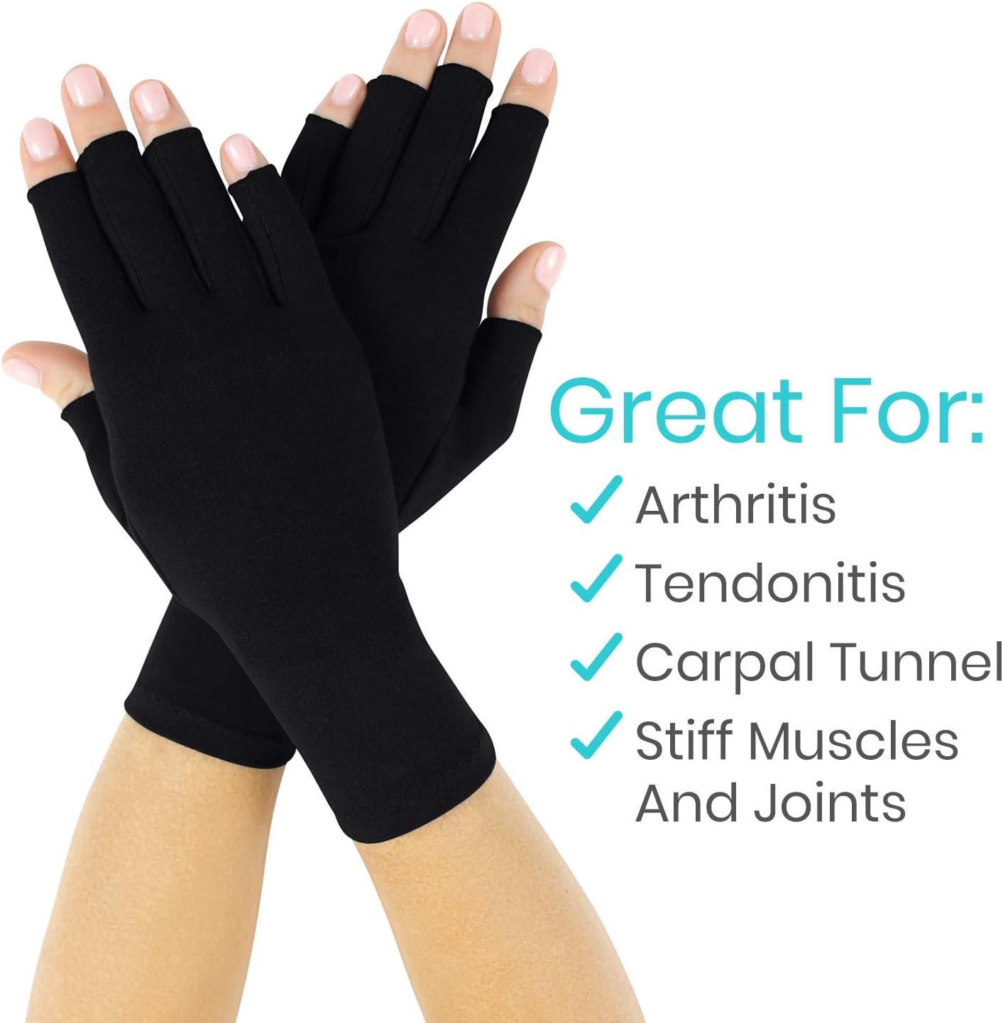 Vive Rheumatoid Arthritis Gloves - Men and Women Fingerless Compression Wrap for Hand Pain and Osteoarthritis - Black Hand Wrap for Arthritic Joint Symptom Relief - Open Finger Fit: Industrial & Scientific