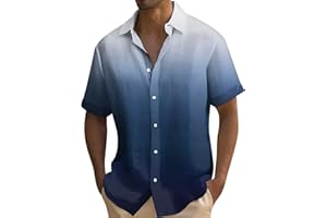 Mens Hawaiian Shirts Short Sleeve: Button Down Casual Gradient Print Summer Beach Shirts Tropical Resort Wear, M-4XL