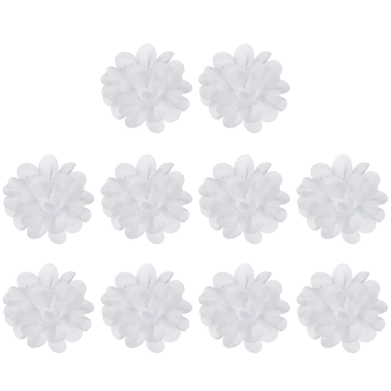 PATIKIL 2" Chiffon Flowers, 10 Pcs Mesh Fabric Flowers Sewing Fabric Appliques Headband Embellishments for DIY Craft Wedding Decor, White