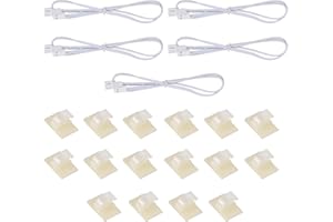 Litever 20 Inches Extension Cable 22 awg White PVC Coating, L822 Connectors. Male to Female Jumper Cord. Designed for Litever Under Cabinet Lighting Kit LL-024 Series. 16 Cable Tiers Included (5-Pack)