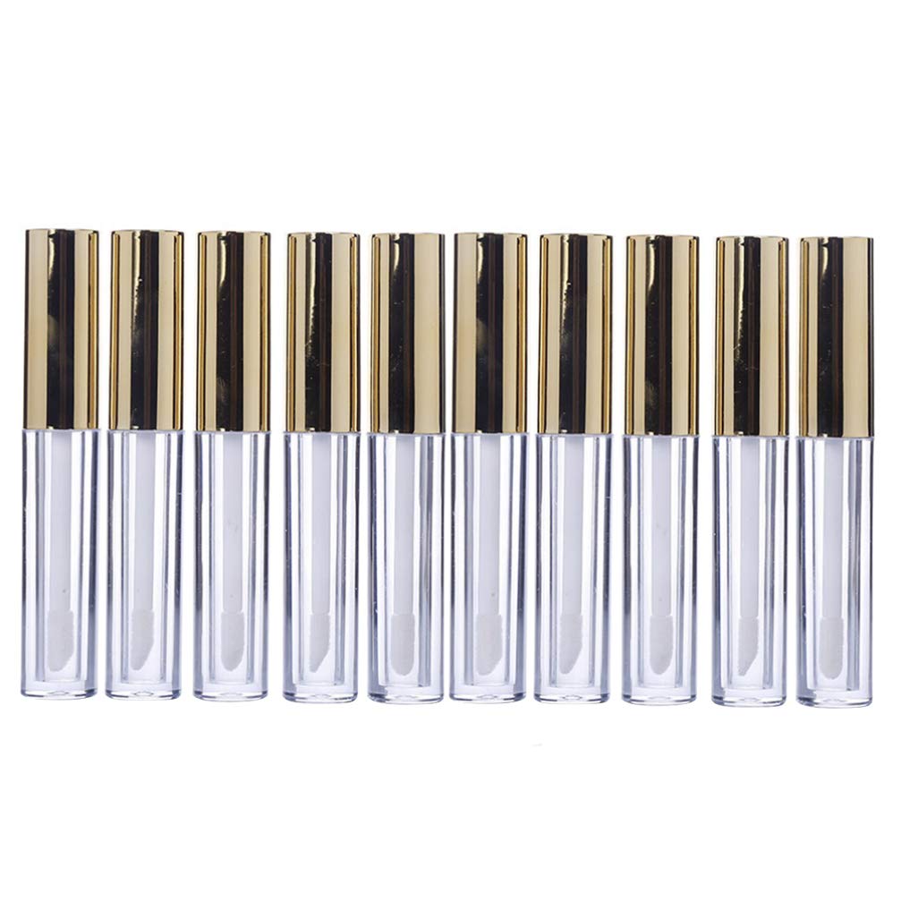 Beaupretty Empty Lip Gloss Containers with Wand, 10ML Mini Plastic Refillable Lip Balm Tube for Makeup Travel,10PCS(Gold)