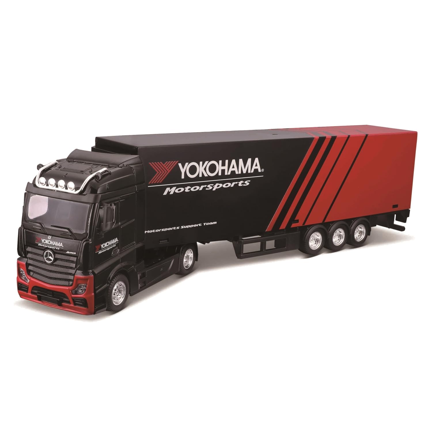 Bburago STREET FIRE HAULERS WITH TRAILER Die-Cast Truck - M-B ACTROS GIGASPACE YOKOHAMA - 1:43 Scale - Collectible Toy, Assorted Designs and Colours