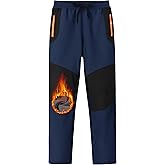 MoFiz Kids Fleece Lined Hiking Snow Ski Pants Boys Waterproof Winter Warm Outdoor Pants with Zippered Pocket