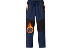 MoFiz Kids Fleece Lined Hiking Snow Ski Pants Boys Waterproof Winter Warm Outdoor Pants with Zippered Pocket