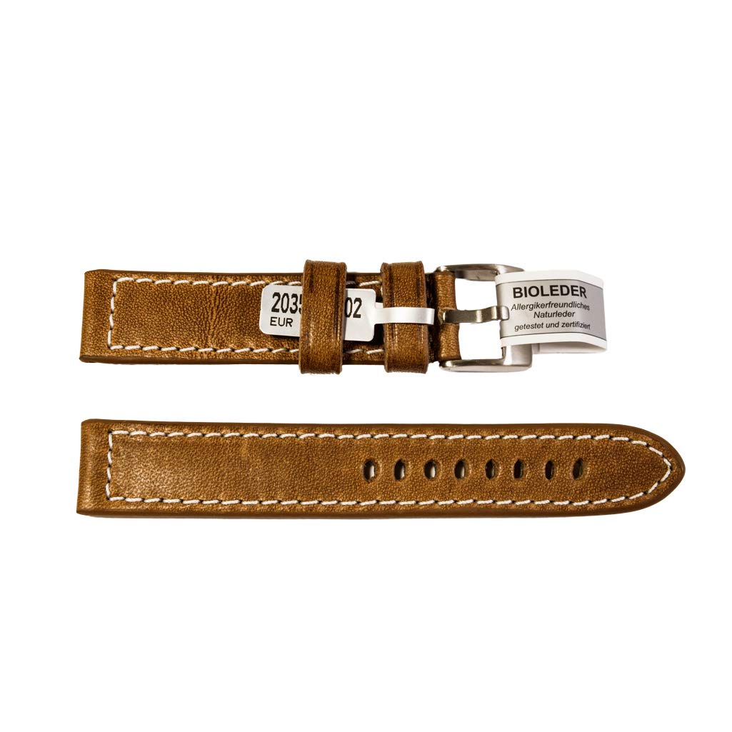 Outdoor Men Watches strap in Brown Smooth, with Stitch Vintage Style 18mm