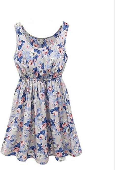 Amazon ノーブランド品 ノースリーブ 小花柄 ワンピース Xl 青 ブルー ワンピース チュニック 通販