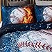 A Nice Night Baseball with Fire Print Comforter Quilt Set Bedding Sets for Teen Boys (Baseball,Full Size)