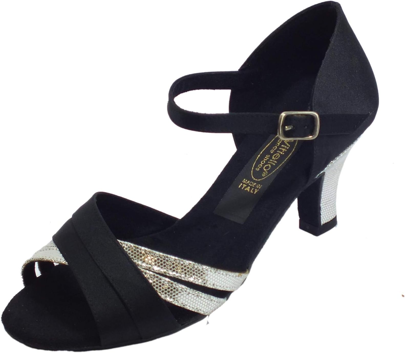 Vitiello Dance Shoes Women's 303 Raso Nero Sat. Argento Forma 326/60 Dance Shoes Black Nero