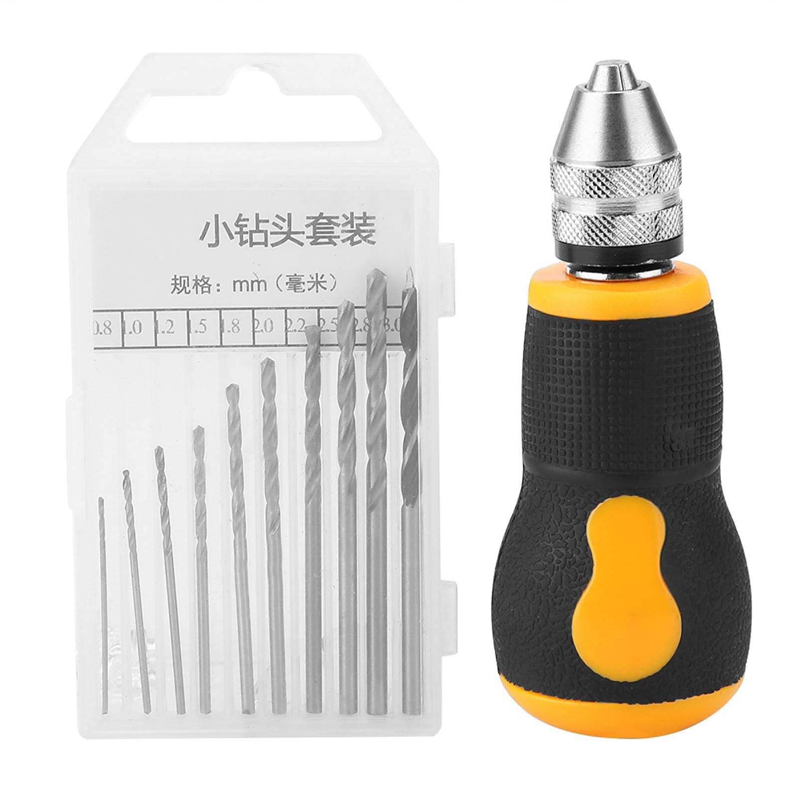Micro Mini Hand Drill, Portable Set with 10pcs Twist Drill Bits 0.8-3.0mm for Wood, Jewelry, Plastic DIY Assembling Manual Making