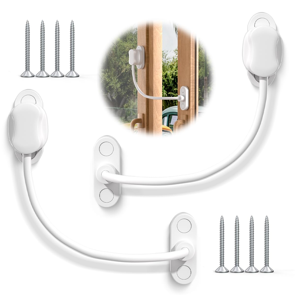 Bwintech 10 Pack White Keyless Window Restrictor, UPVC Window Security Cable Lock Limits Open Spaces to Keep Children Safe and Prevent Injury and Theft