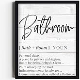 Merrleem Bathroom Sign Canvas Wall Art Print, Black and White Bathroom Decor, Restroom Picture, Toilet Poster Wall Decor (Framed, 10L x 8W)