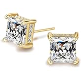 ADAIER Hypoallergenic Cubic Zirconia Stud Earrings for Women & Men 24K Gold Plated Sterling Silver Post, Big Brilliant CZ Simulated Diamond Halo Studs Sensitive Ear Friendly Fashion Jewelry Gift (SE-30F)