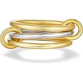 AllenCOCO 14K Gold Plated Stackable Rings, 3 Ring Set with CZ Cubic Zirconia, Gold & Silver Stacked, Interlocking Band for Women Statement