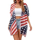 Women American Flag Kimono 4th of July Cover Up Lightweight Cardigan 4th of July Outfits for Women S-XXL