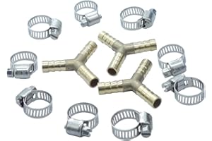 HongBoW Hardware 3 Pcs Brass Hose Barb Fitting, 5/16" x 5/16" x 5/16" Barbed 3-Way Y Shaped Hose Fitting Intersection/Split/C