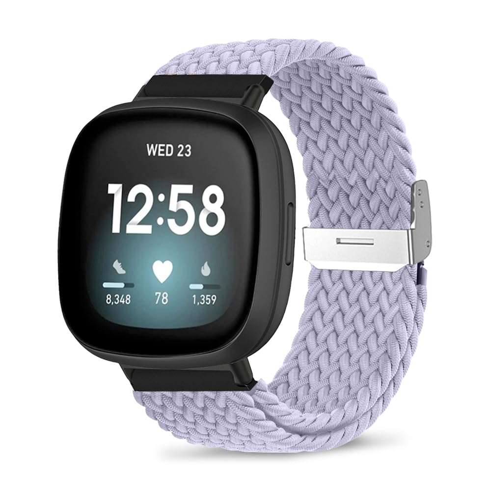 ZoRoll Braided Strap for Fitbit Versa 4/Versa 3/Fitbit Sense 2/Sense, Elastics Nylon Adjustable Sport Replacement Band Compatible with Fitbit Versa 4/Versa 3/Sense 2/Sense - Purple