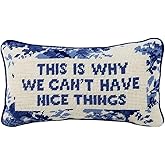FURBISH Needlepoint Decorative Throw Pillow - Nice Things - 8" x 14" - Small Embroidered Accent Pillow for Bed, Chair, Couch, Sofa - Eclectic Home Decor