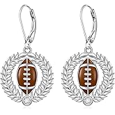 Talonior Football Earrings for Women Basketball Volleyball 925 Sterling Silver Rugby Ball Sport Earrings Dangle Drop Small Jewelry Gifts for Sport Lovers