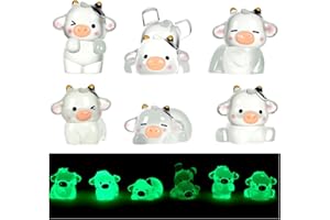 APLZGMG 6 Pcs Luminous Cow Car Dashboard Decorations for Women Men, Cute Cow Car Ornaments for Dashboard Decor, Mini Cows Figurines Cars Interior Accessories for Home Office Desk Decor