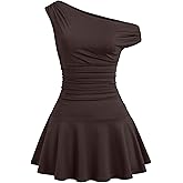 MakeMeChic Women's Fall Mini Dress Sleeveless Ruched A Line Ruffle Asymmetrical Dresses