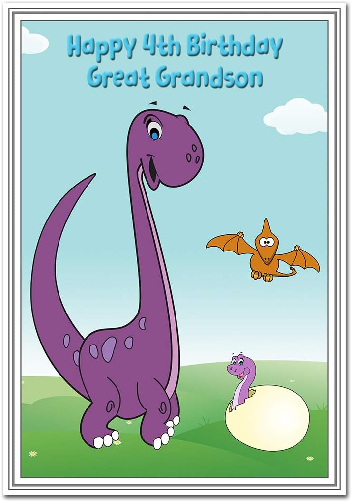 4th Birthday Cards For Boys 4 Year Old Little Boy Age Four Quality Great Grandson 4th Birthday Card Dinosaur Amazon Co Uk Office Products